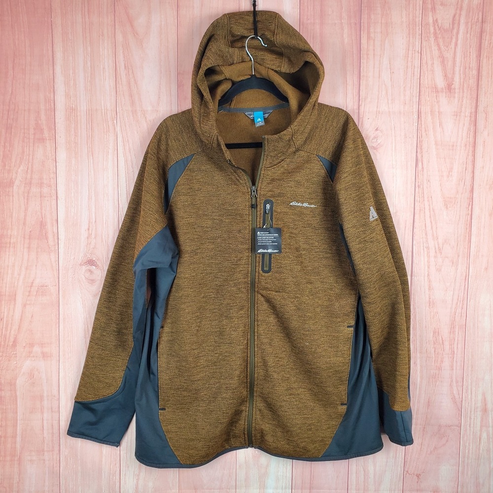 Eddie Bauer Cloud Layer Pro Men Jacket XL Brown Marl Hooded Long Sleeve Full Zip